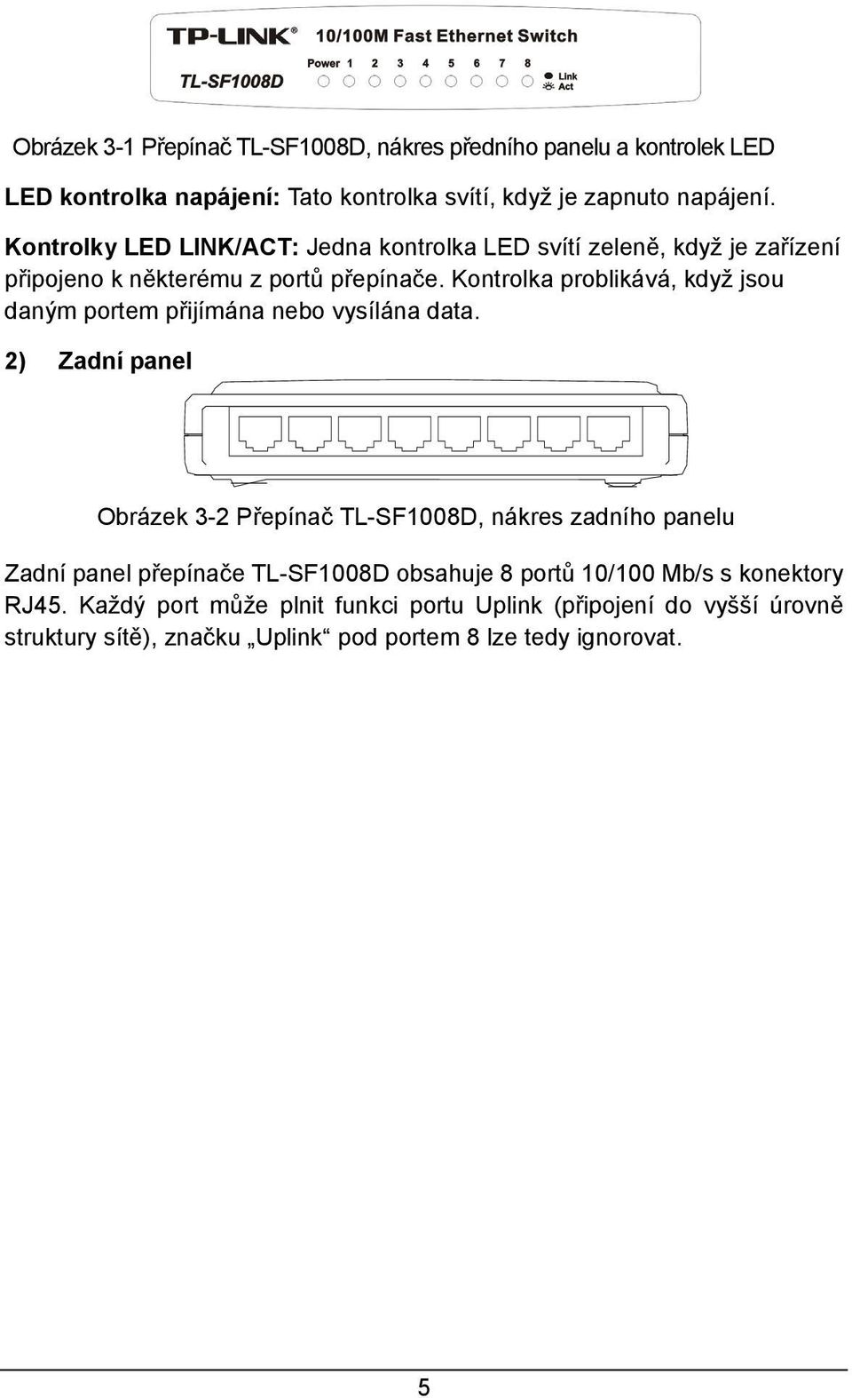 Kontrolka problikává, když jsou daným portem p ijímána nebo vysílána data.