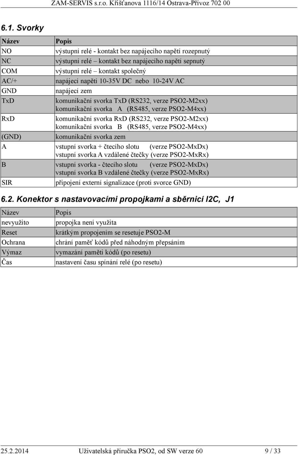 PSO2-M2xx) komunikační svorka B (RS485, verze PSO2-M4xx) komunikační svorka zem vstupní svorka + čtecího slotu (verze PSO2-MxDx) vstupní svorka A vzdálené čtečky (verze PSO2-MxRx) vstupní svorka -
