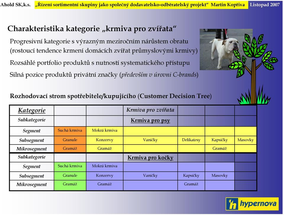 Decision Tree) Kategorie Subkategorie Krmiva pro zvířata Krmiva pro psy Segment Suchá krmiva Mokrá krmiva Subsegment Granule Konzervy Vaničky Delikatesy Kapsičky Masovky