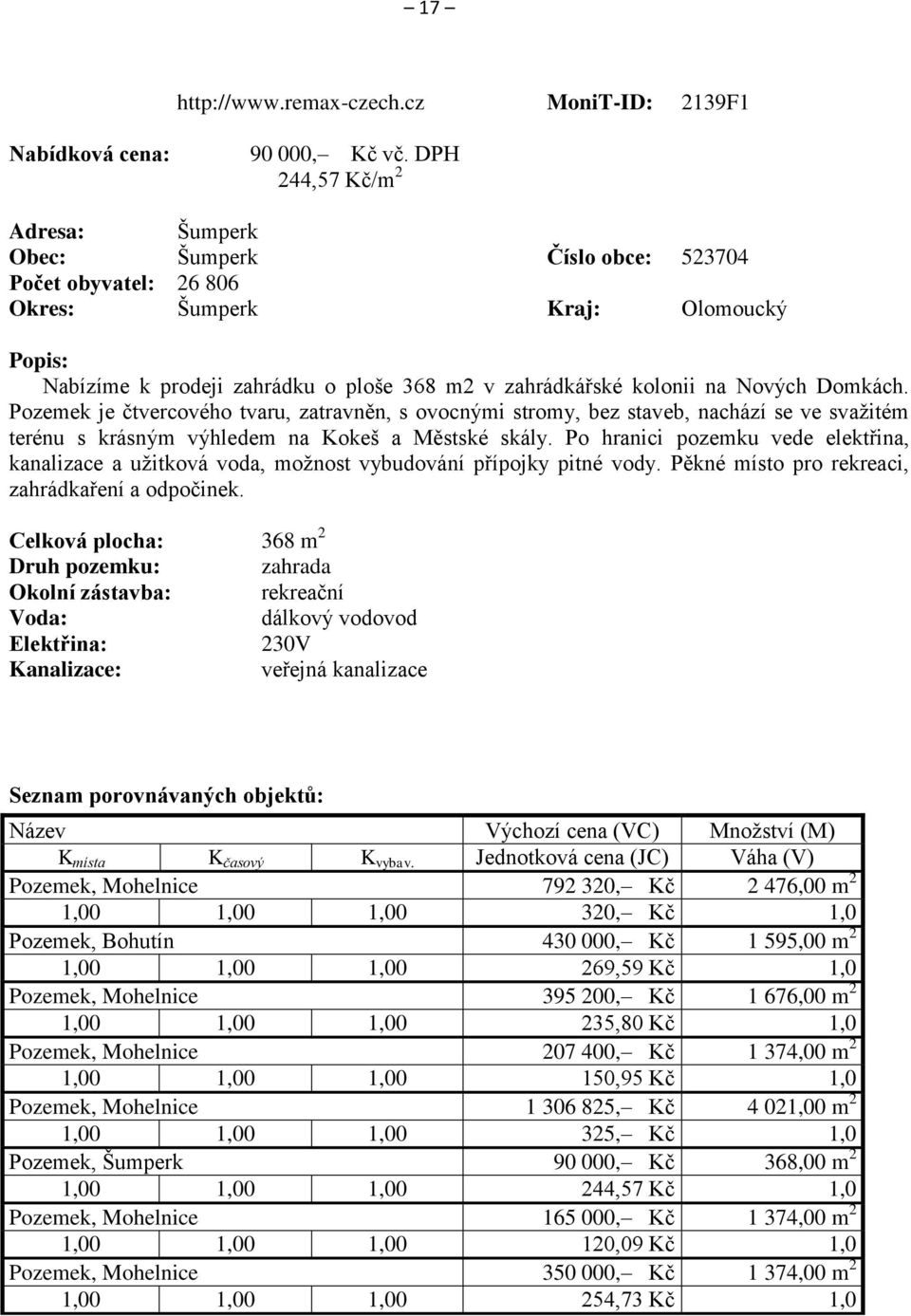 Nových Domkách. Pozemek je čtvercového tvaru, zatravněn, s ovocnými stromy, bez staveb, nachází se ve svažitém terénu s krásným výhledem na Kokeš a Městské skály.