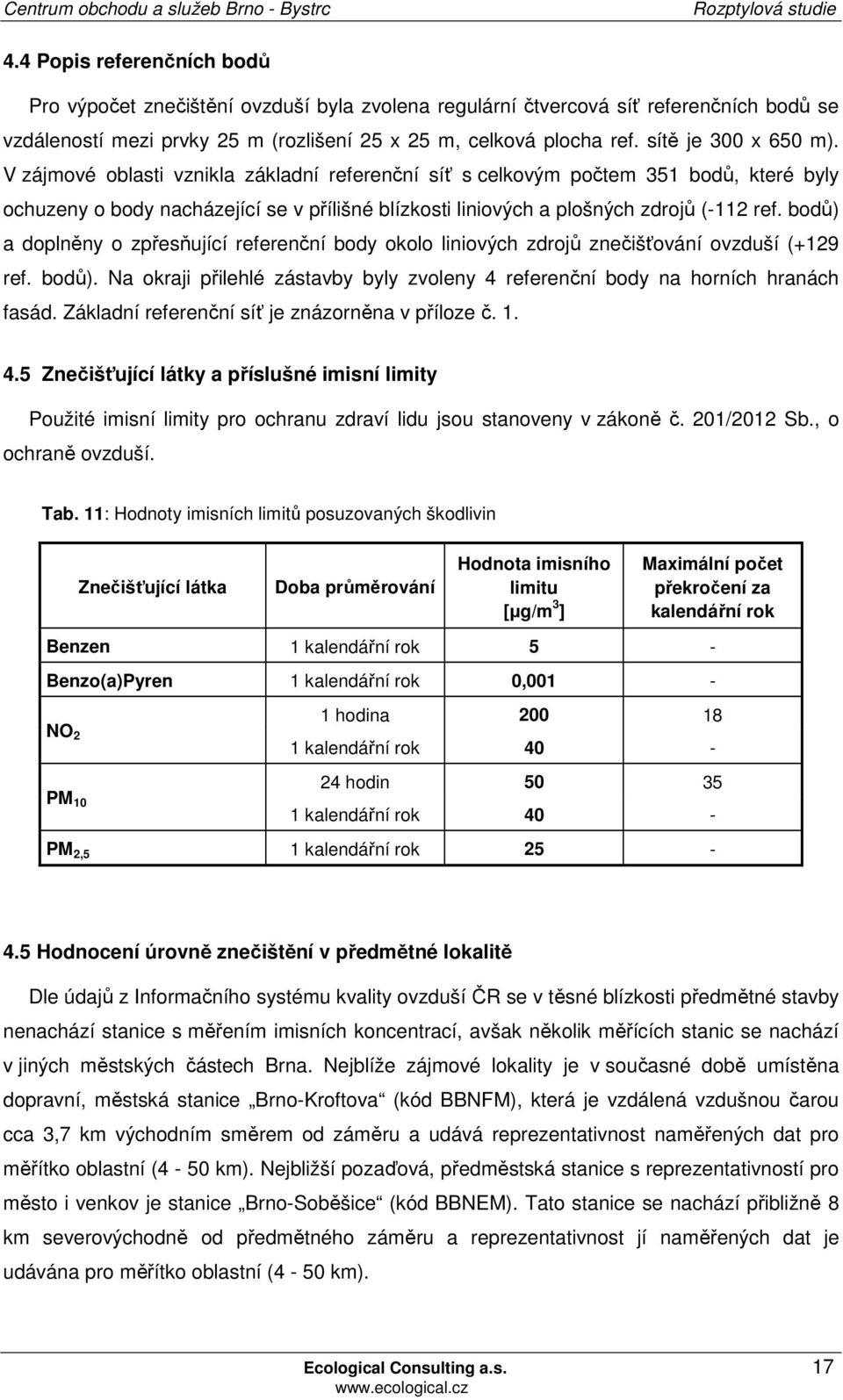 V zájmové oblasti vznikla základní referenční síť s celkovým počtem 351 bodů, které byly ochuzeny o body nacházející se v přílišné blízkosti liniových a plošných zdrojů (-112 ref.