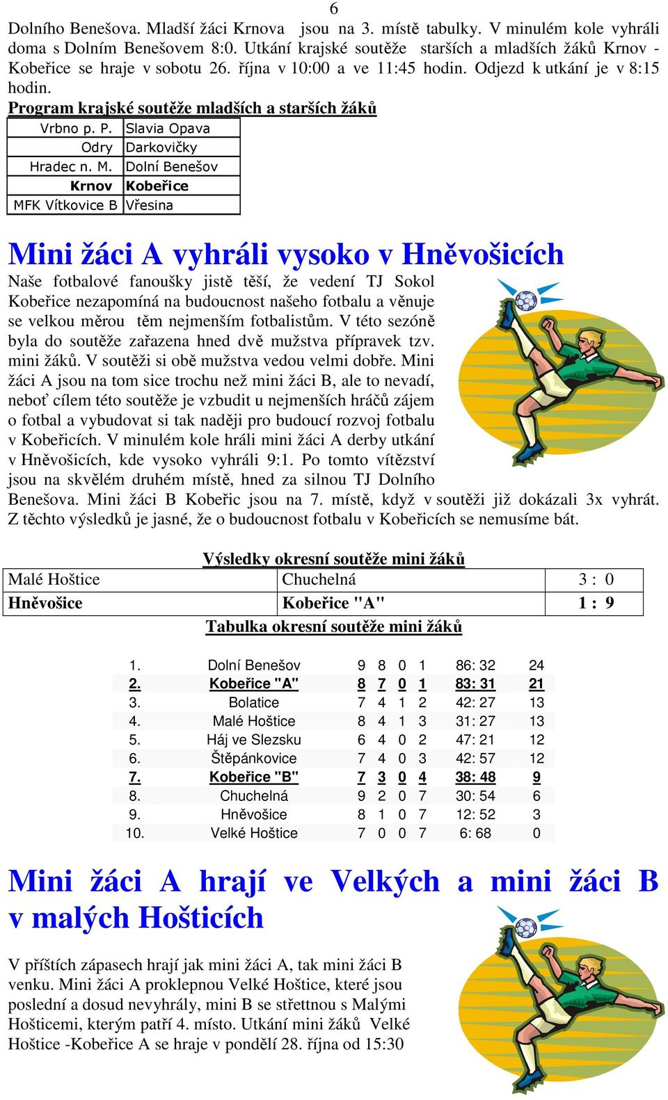 Program krajské soutěže mladších a starších žáků Vrbno p. P. Slavia Opava Odry Darkovičky Hradec n. M.