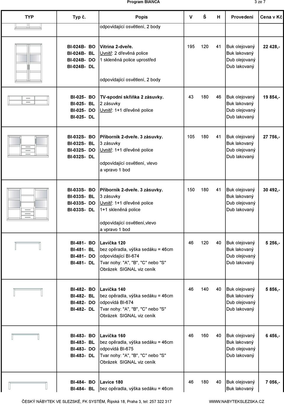 43 180 46 Buk olejovaný 19 854,- BI-025- BL 2 zásuvky BI-025- DO Uvnitř: 1+1 dřevěné police BI-025- DL BI-032S- BO Příborník 2-dveře. 3 zásuvky.