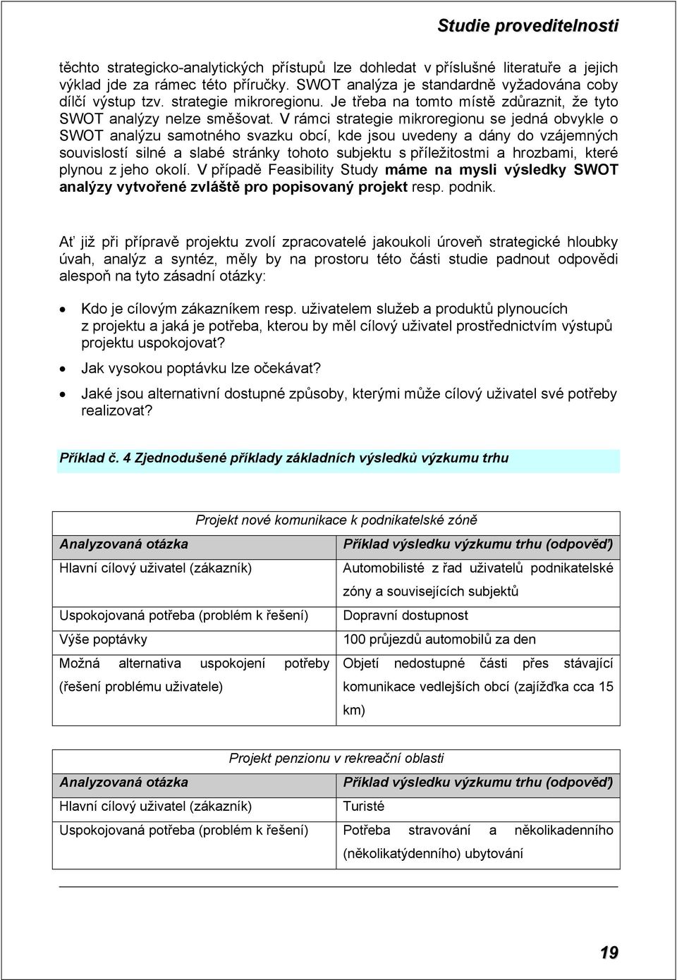 V rámci strategie mikroregionu se jedná obvykle o SWOT analýzu samotného svazku obcí, kde jsou uvedeny a dány do vzájemných souvislostí silné a slabé stránky tohoto subjektu s příležitostmi a