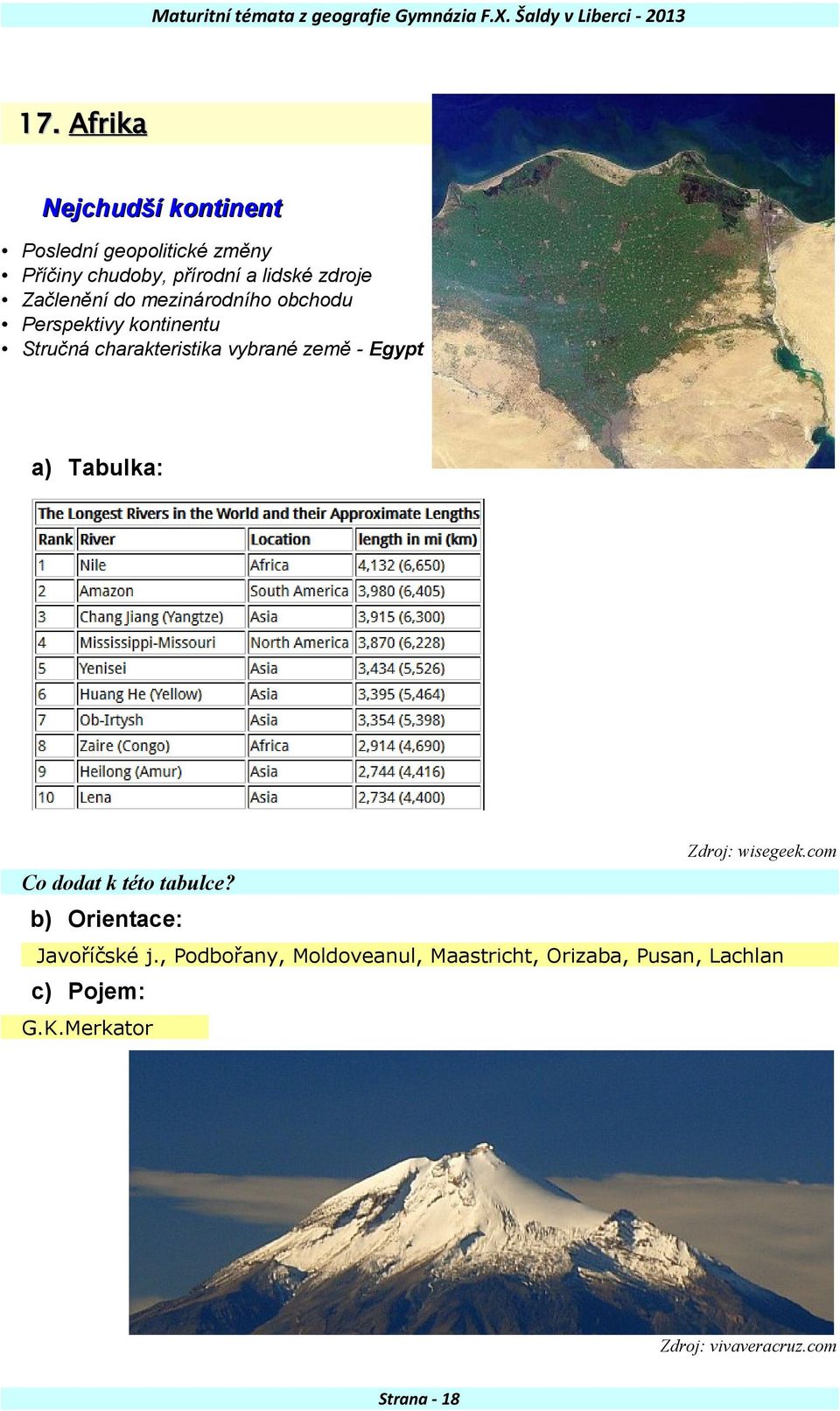 mezinárodního obchodu Perspektivy kontinentu Stručná charakteristika vybrané země - Egypt a) Tabulka: Zdroj: