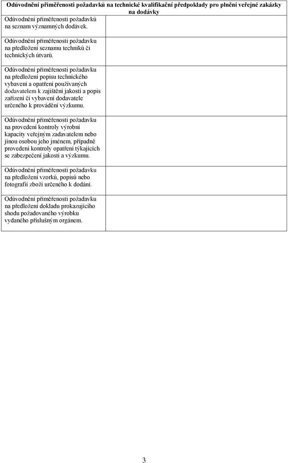 na předložení popisu technického vybavení a opatření používaných dodavatelem k zajištění jakosti a popis zařízení či vybavení dodavatele určeného k provádění výzkumu.