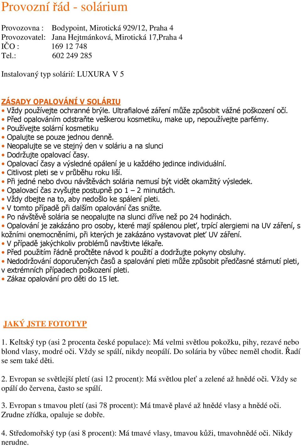 Bezpečnostní informace pro zákazníka solária : - PDF Free Download