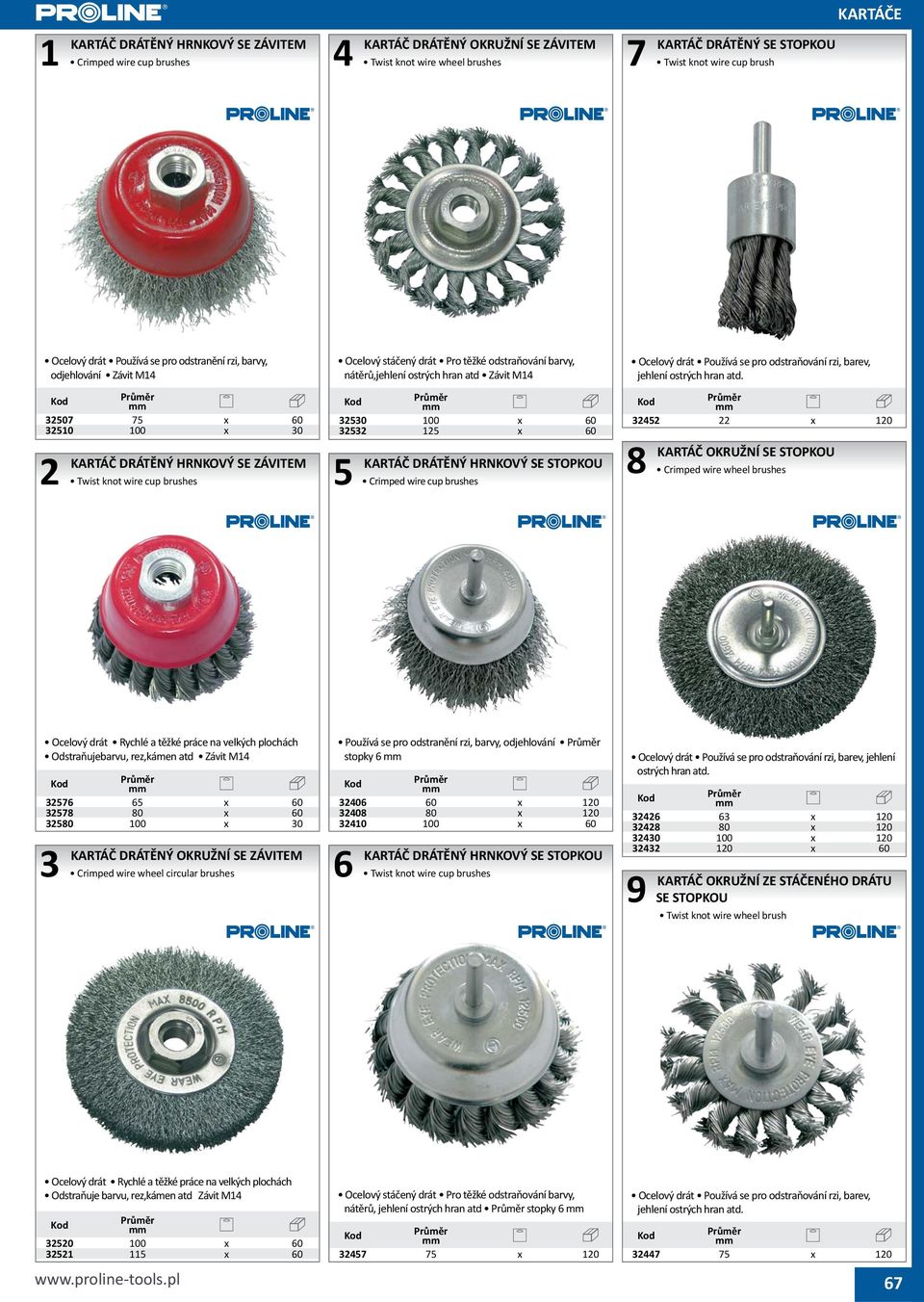 odstranění rzi, barvy, odjehlování stopky 0 08 0 KARTÁČ DRÁTĚNÝ HRNKOVÝ SE STOPKOU Twist knot wire cup brushes 7 7 8 KARTÁČ OKRUŽNÍ SE STOPKOU Crimped wire wheel brushes 8 0 80 KARTÁČ OKRUŽNÍ ZE