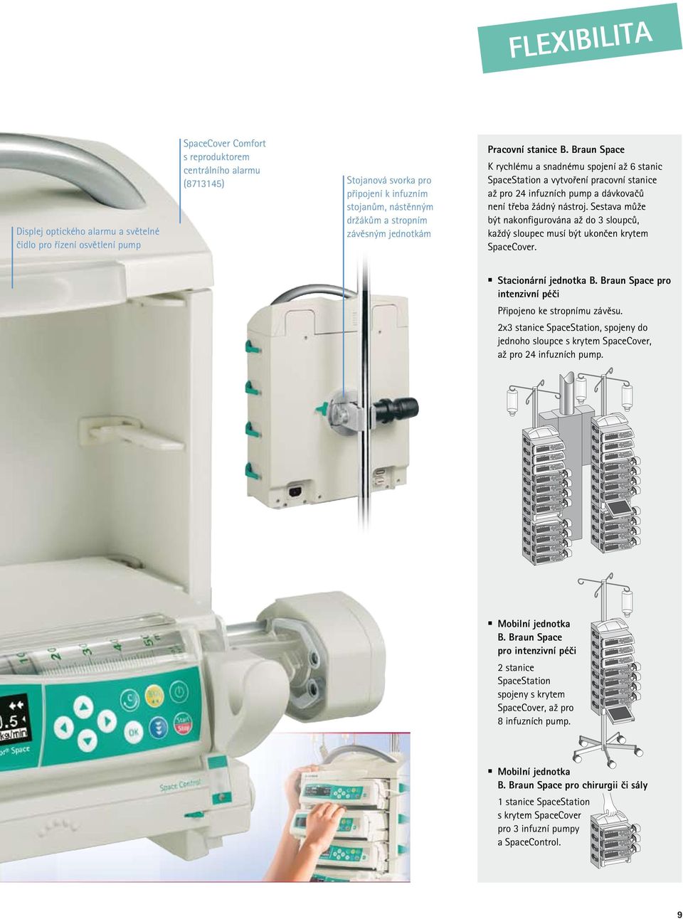 Braun Space K rychlému a snadnému spojení až 6 stanic SpaceStation a vytvoření pracovní stanice až pro 24 infuzních pump a dávkovačů není třeba žádný nástroj.
