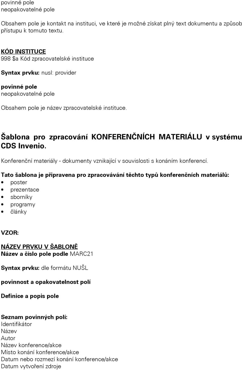 Konferenční materiály - dokumenty vznikající v souvislosti s konáním konferencí.