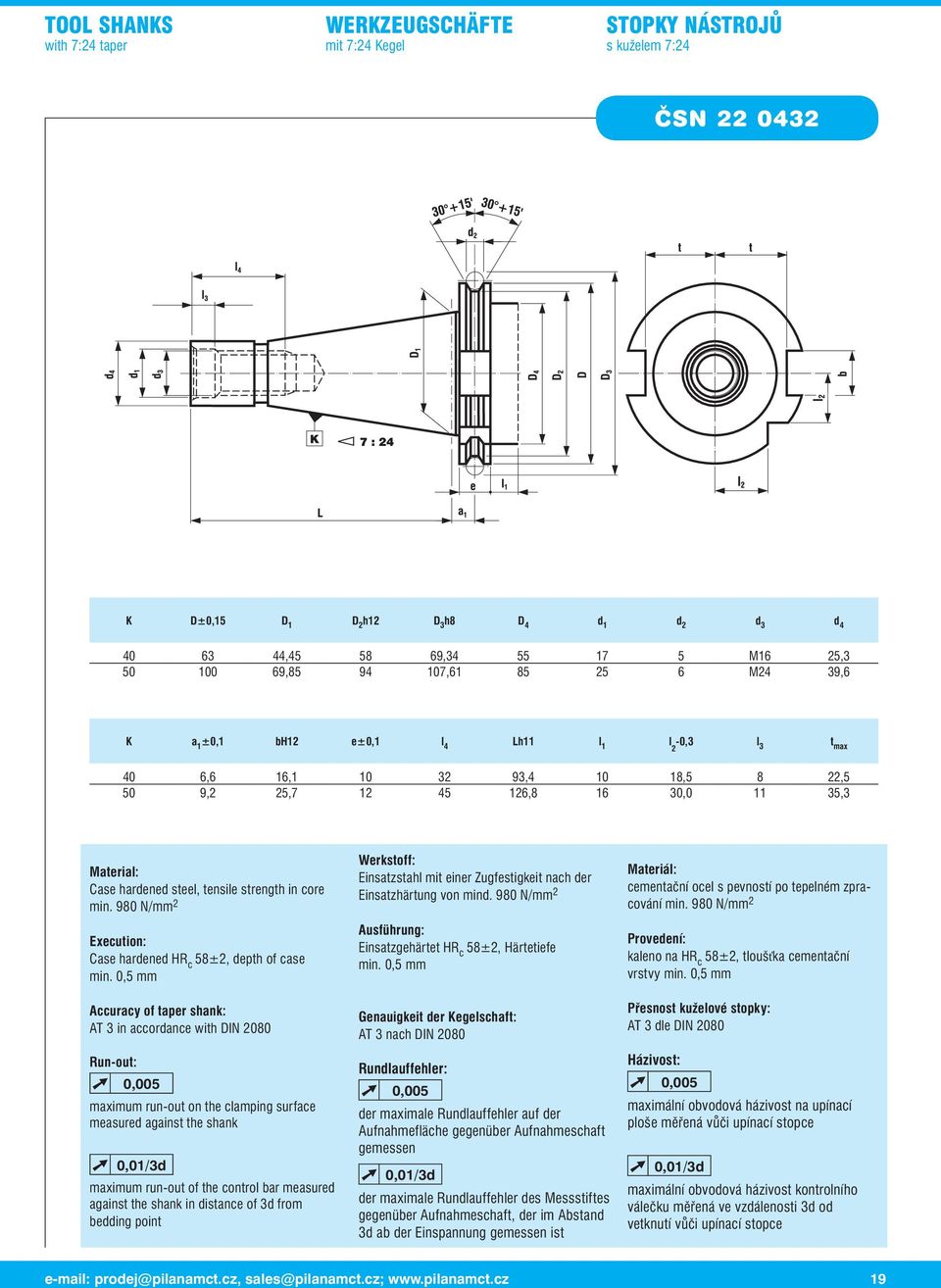 980 N/ 2 Execution: Case harene HR c 58±2, epth of case min 0,5 Accuracy of taper shank: AT 3 in accorance with DIN 2080 Run-out: maximum run-out on the clamping surface measure against the shank Ú