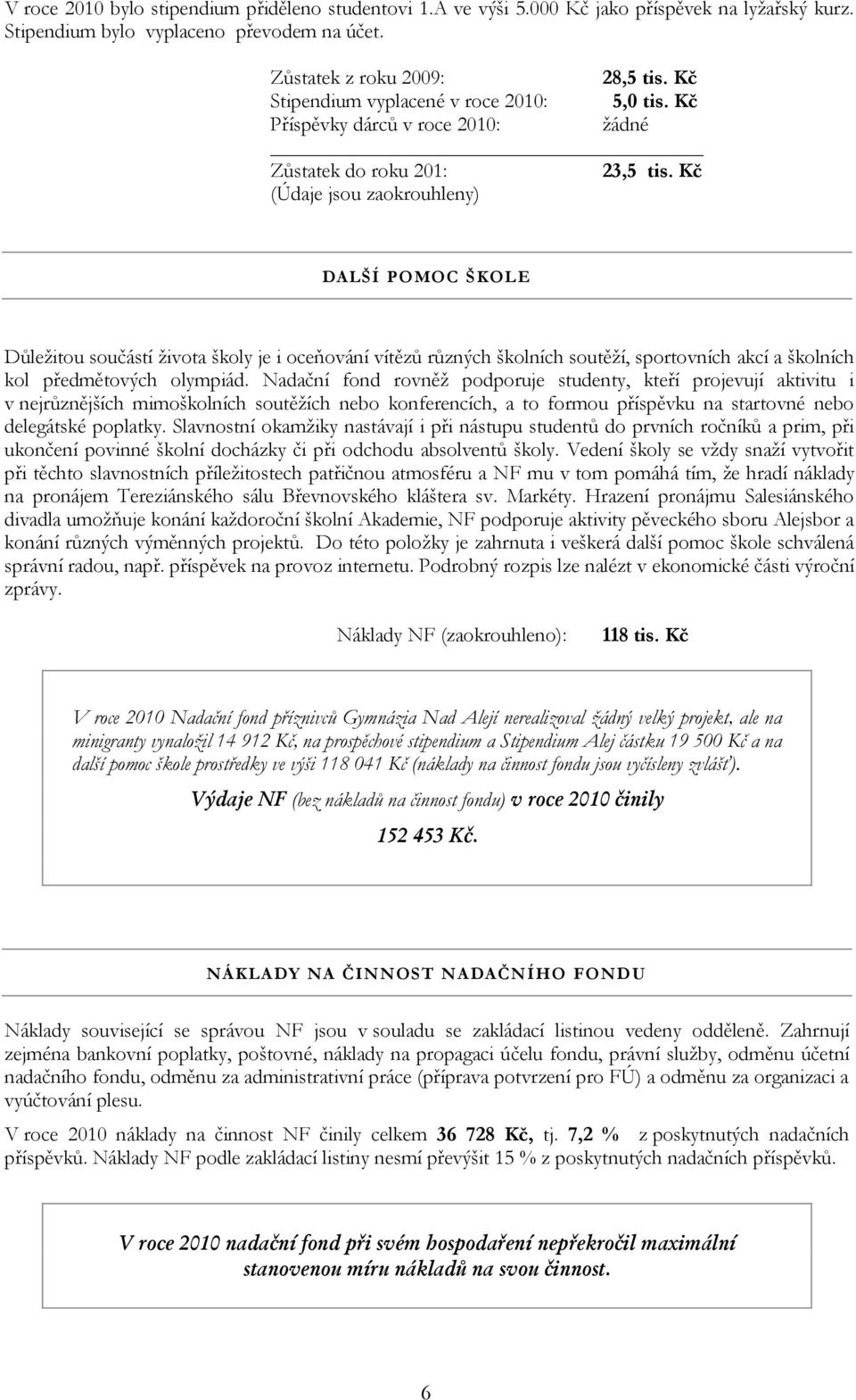 Kč (Údaje jsou zaokrouhleny) DALŠÍ POMOC ŠKOLE Důležitou součástí života školy je i oceňování vítězů různých školních soutěží, sportovních akcí a školních kol předmětových olympiád.