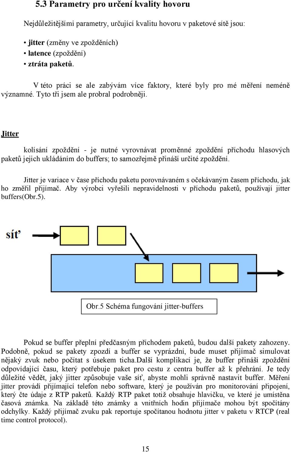 Jitter kolísání zpoždění - je nutné vyrovnávat proměnné zpoždění příchodu hlasových paketů jejich ukládáním do buffers; to samozřejmě přináší určité zpoždění.