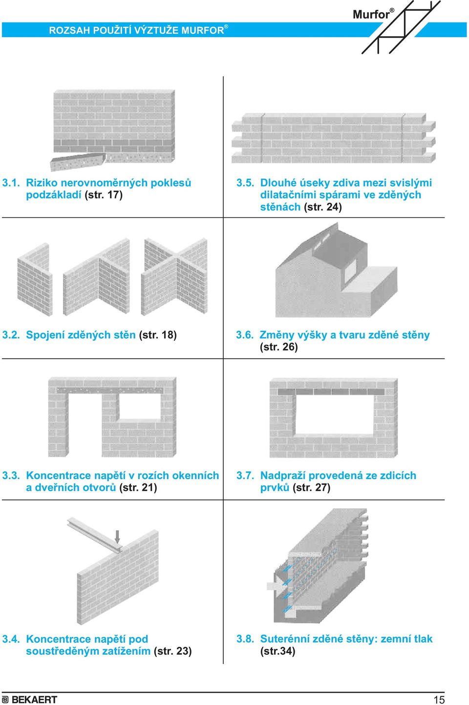 Zmìny výšky a tvaru zdìné stìny (str. 6) 3.3. Koncentrace napìtí v rozích okenních a dveøních otvorù (str. ) 3.7.