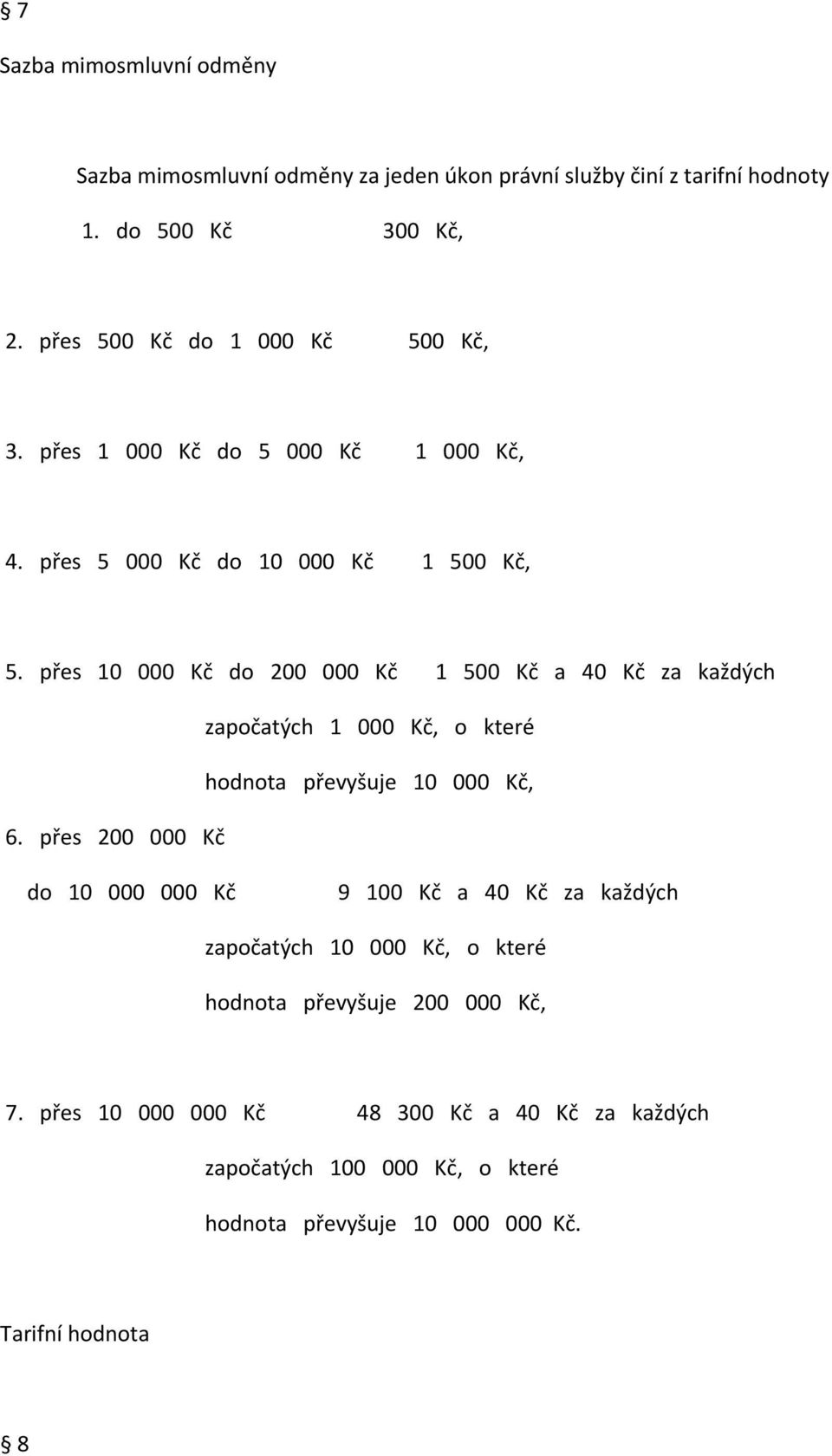 přes 10 000 Kč do 200 000 Kč 1 500 Kč a 40 Kč za každých započatých 1 000 Kč, o které hodnota převyšuje 10 000 Kč, 6.
