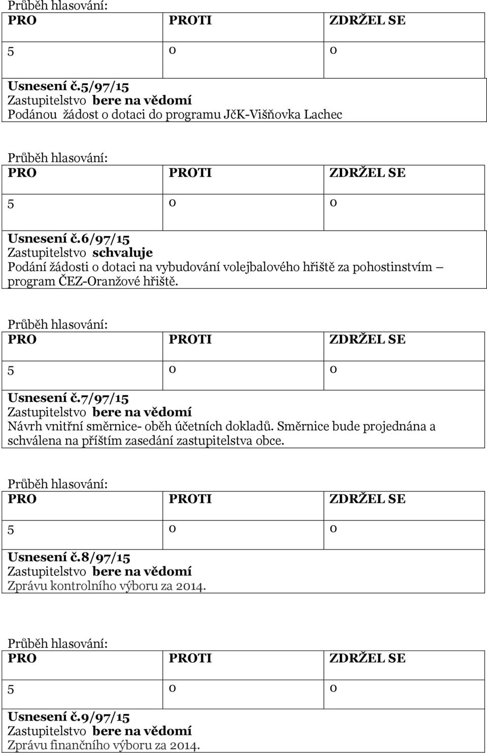 Usnesení č.7/97/15 Návrh vnitřní směrnice- oběh účetních dokladů.