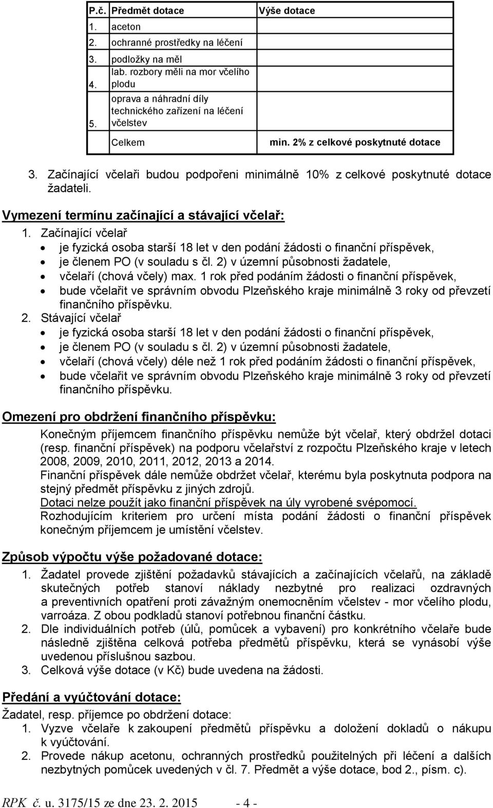 Vymezení termínu začínající a stávající včelař: 1. Začínající včelař je fyzická osoba starší 18 let v den podání žádosti o finanční příspěvek, je členem PO (v souladu s čl.