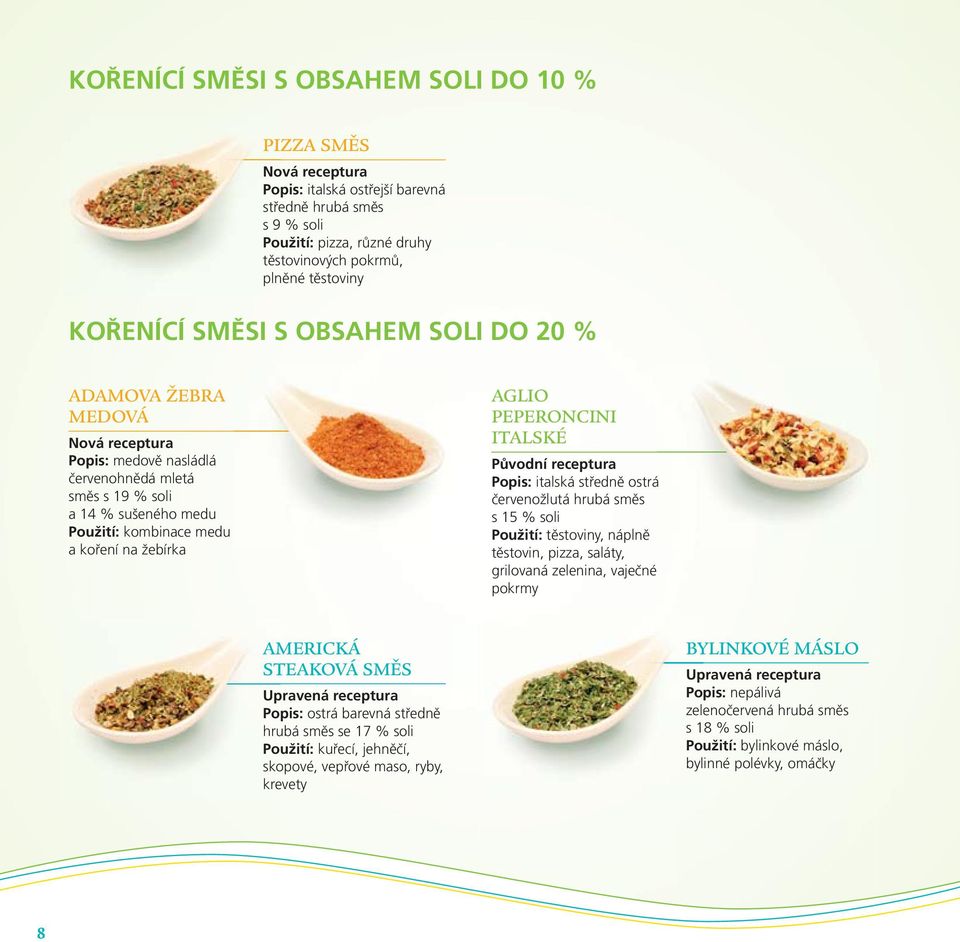 italská středně ostrá červenožlutá hrubá směs s 15 % soli Použití: těstoviny, náplně těstovin, pizza, saláty, grilovaná zelenina, vaječné pokrmy AMERICKÁ STEAKOVÁ SMĚS Popis: ostrá barevná středně
