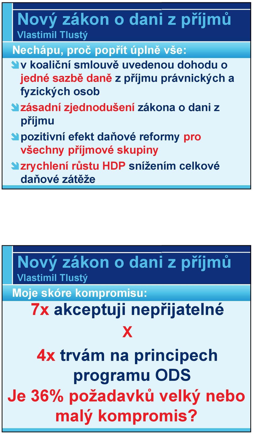 reformy pro všechny příjmové skupiny zrychlení růstu HDP snížením celkové daňové zátěže Moje skóre