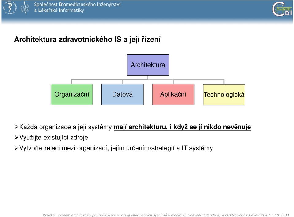 systémy mají architekturu, i když se jí nikdo nevěnuje Využijte