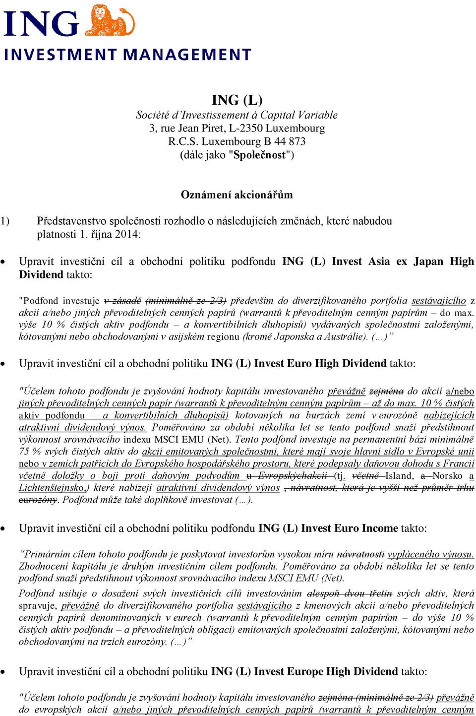 portfolia sestávajícího z akcií a/nebo jiných převoditelných cenných papírů (warrantů k převoditelným cenným papírům do max.