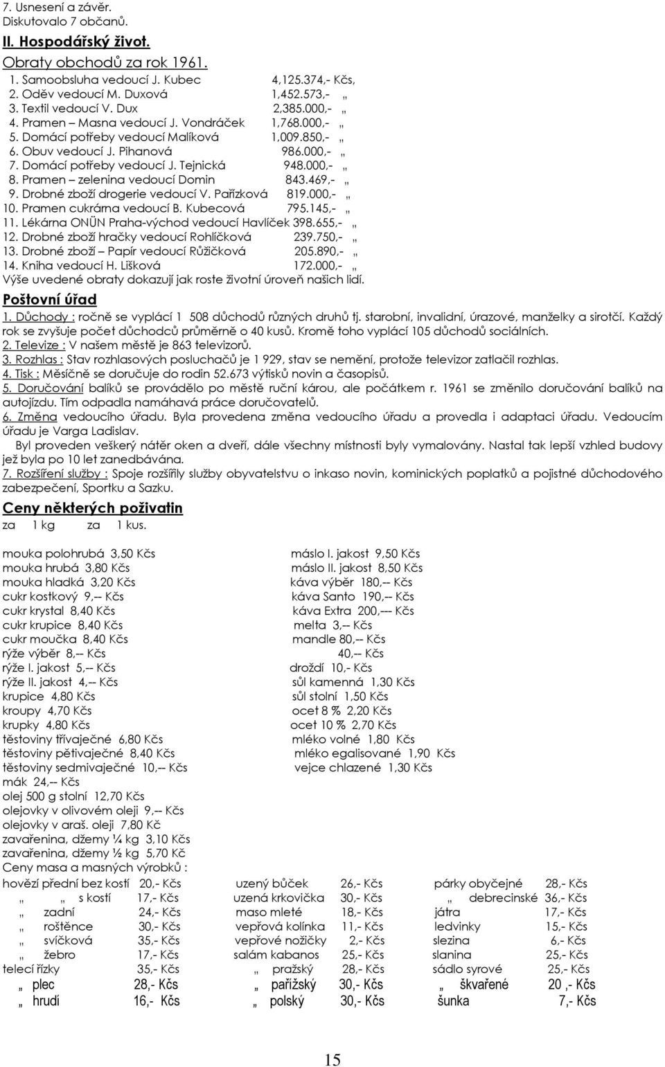 Tejnická 948.000,- 8. Pramen zelenina vedoucí Domin 843.469,- 9. Drobné zboží drogerie vedoucí V. Pařízková 819.000,- 10. Pramen cukrárna vedoucí B. Kubecová 795.145,- 11.