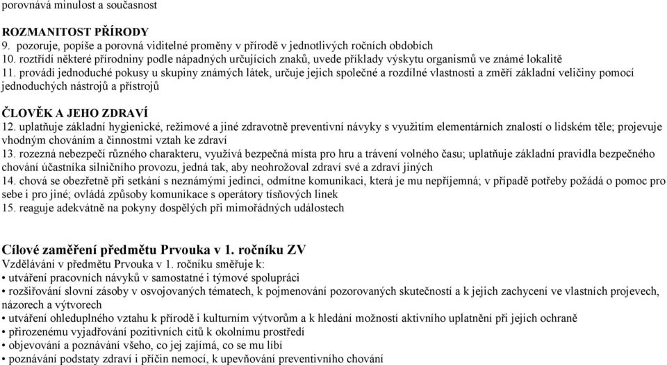 provádí jednoduché pokusy u skupiny známých látek, určuje jejich společné a rozdílné vlastnosti a změří základní veličiny pomocí jednoduchých nástrojů a přístrojů ČLOVĚK A JEHO ZDRAVÍ 12.