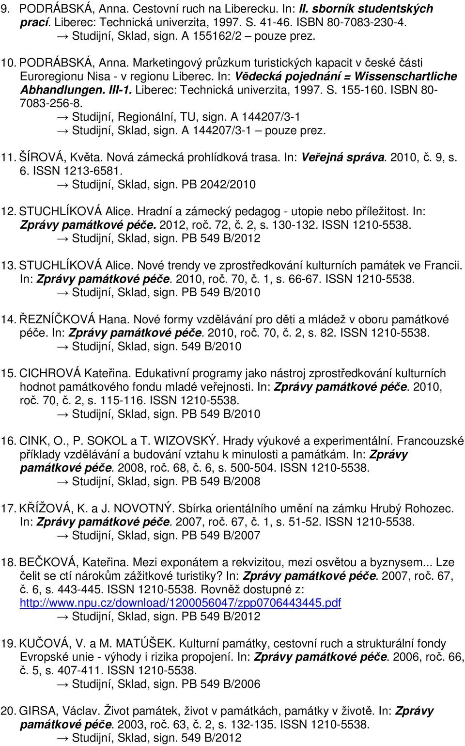 Liberec: Technická univerzita, 1997. S. 155-160. ISBN 80-7083-256-8. Studijní, Regionální, TU, sign. A 144207/3-1 Studijní, Sklad, sign. A 144207/3-1 pouze prez. 11. ŠÍROVÁ, Květa.