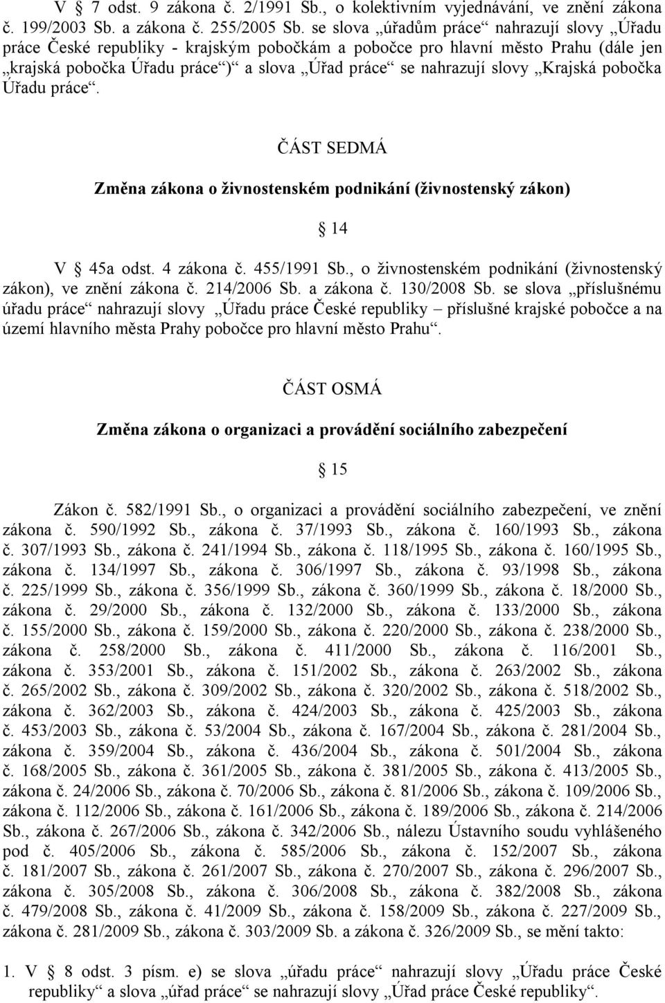 Krajská pobočka Úřadu práce. ČÁST SEDMÁ Změna zákona o živnostenském podnikání (živnostenský zákon) 14 V 45a odst. 4 zákona č. 455/1991 Sb.