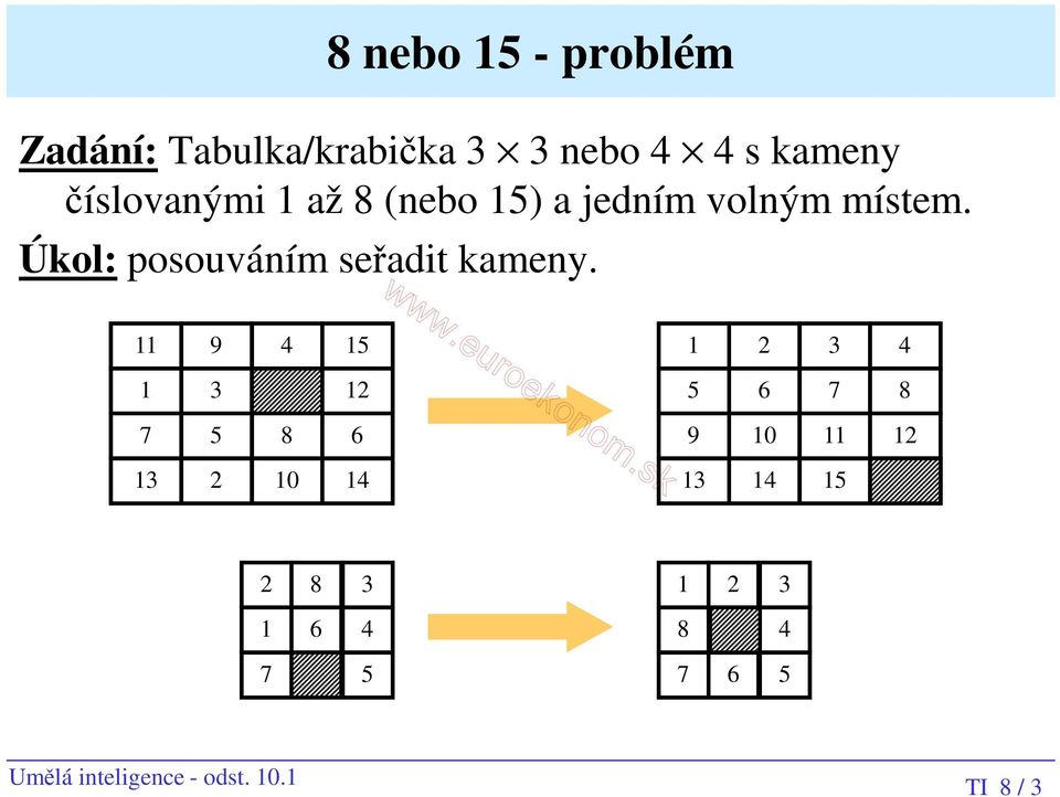 Úkol: posouváním seřadit kameny.