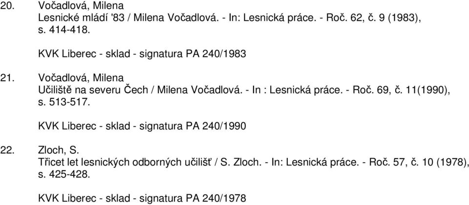 - In : Lesnická práce. - Roč. 69, č. 11(1990), s. 513-517. KVK Liberec - sklad - signatura PA 240/1990 22. Zloch, S.