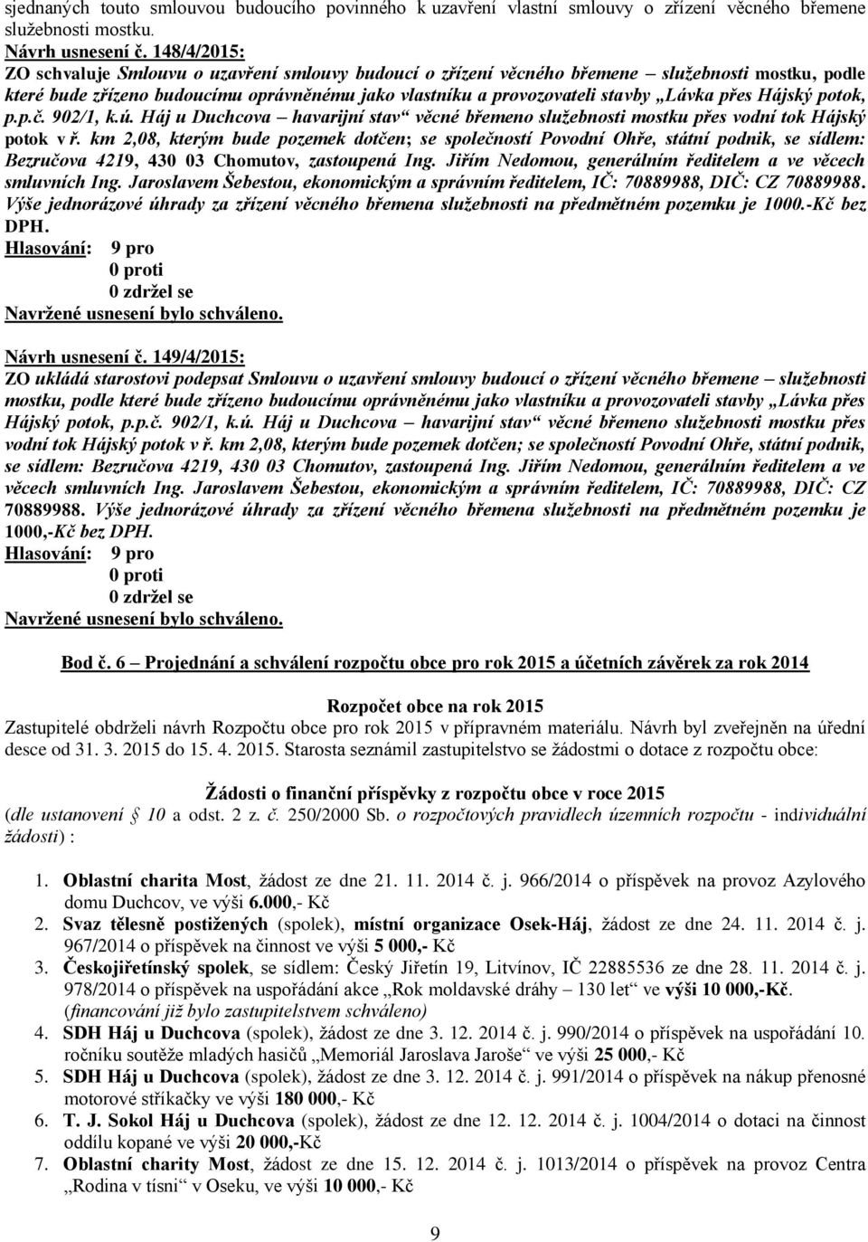 přes Hájský potok, p.p.č. 902/1, k.ú. Háj u Duchcova havarijní stav věcné břemeno služebnosti mostku přes vodní tok Hájský potok v ř.