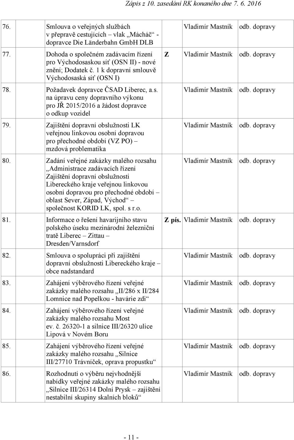 Zajištění dopravní obslužnosti LK veřejnou linkovou osobní dopravou pro přechodné období (VZ PO) mzdová problematika 80.