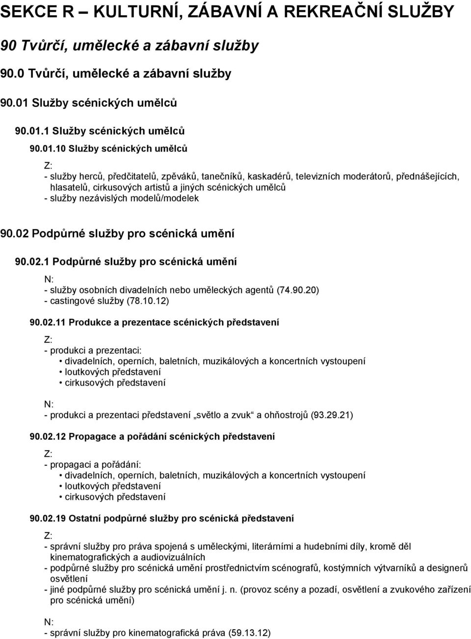 1 10 Služby scénických umělců - služby herců, předčitatelů, zpěváků, tanečníků, kaskadérů, televizních moderátorů, přednášejících, hlasatelů, cirkusových artistů a jiných scénických umělců - služby