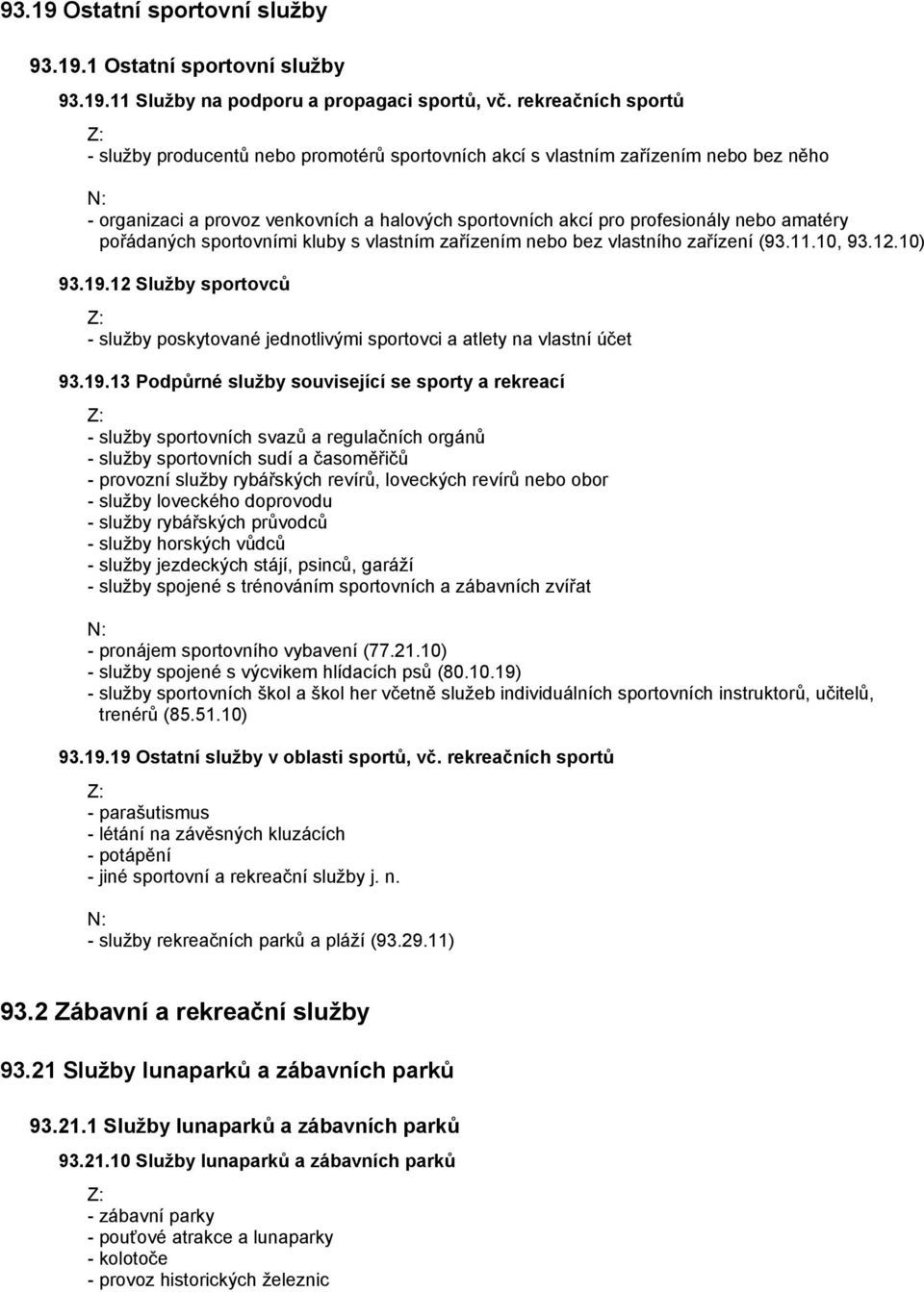 pořádaných sportovními kluby s vlastním zařízením nebo bez vlastního zařízení (93.11.10, 93.12.10) 93.19.
