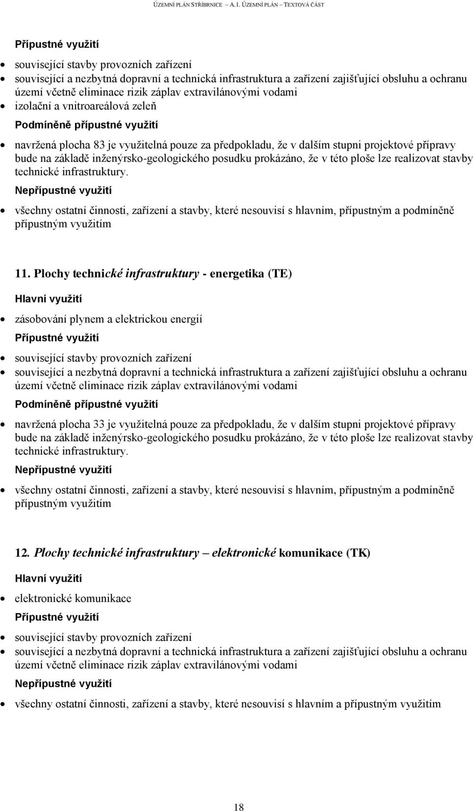 všechny ostatní činnosti, zařízení a stavby, které nesouvisí s hlavním, přípustným a podmíněně přípustným využitím 11.