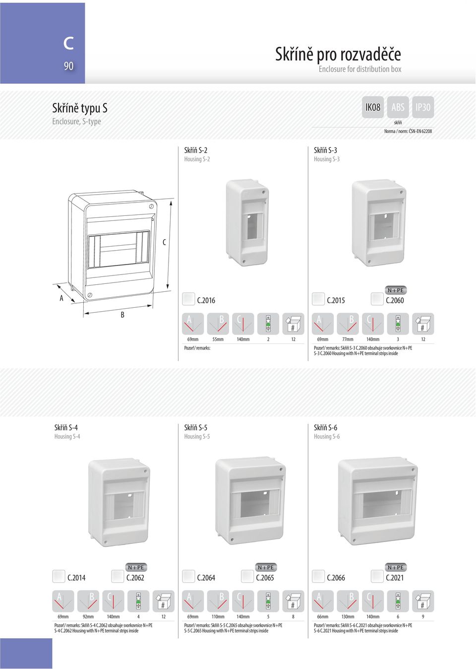 2060 Housing with terminal strips inside Skříň S-4 Housing S-4 Skříň S-5 Housing S-5 Skříň S-6 Housing S-6.204.2062.2064.2065.2066.202 92mm 40mm Skříň S-4.
