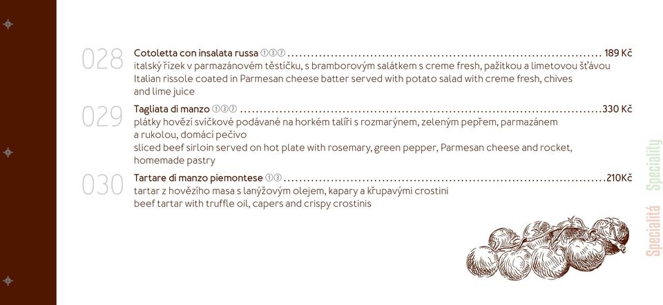potato salad with creme fresh, chives and lime juice Tagliata di manzo qeu.