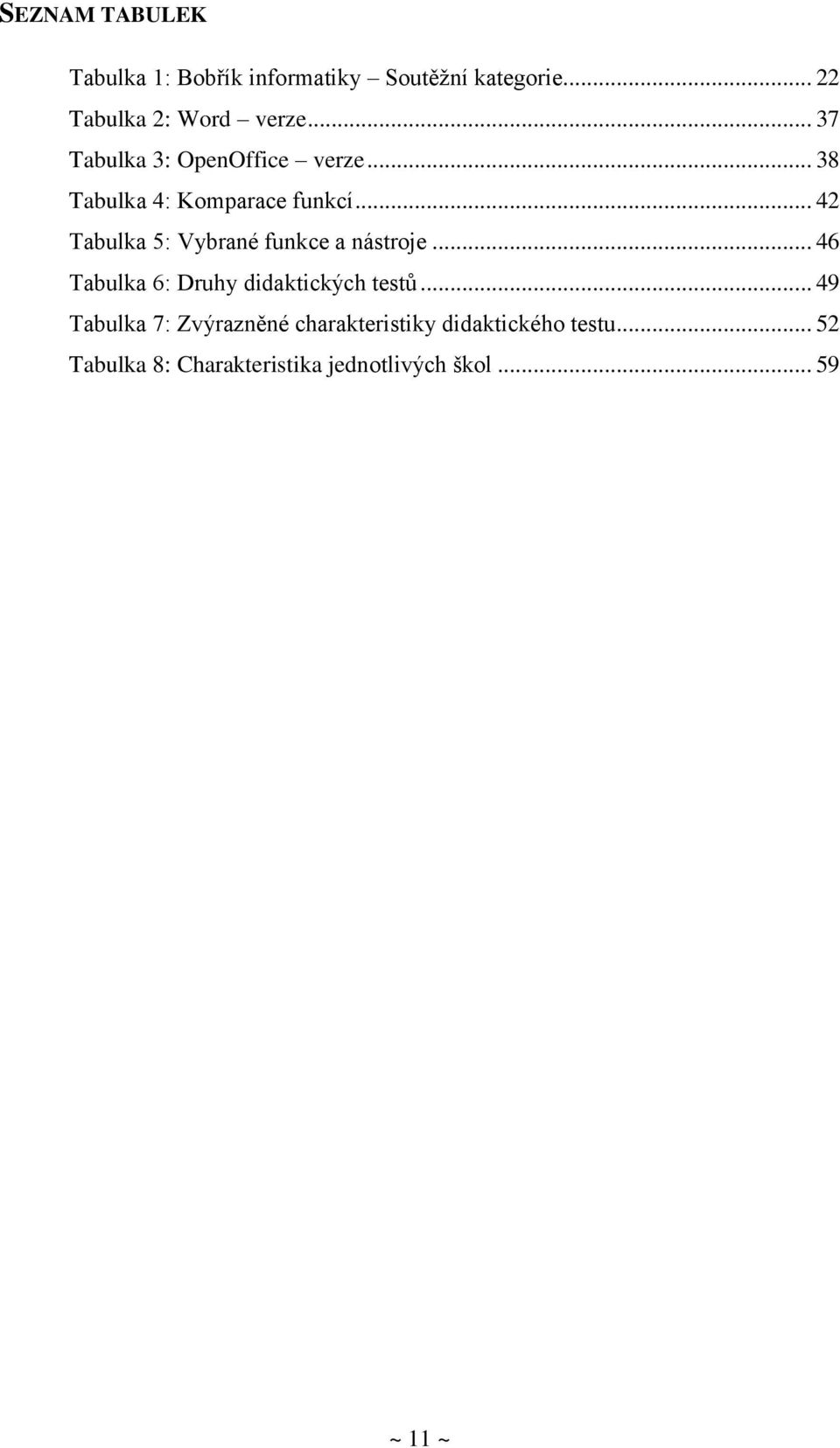 .. 42 Tabulka 5: Vybrané funkce a nástroje... 46 Tabulka 6: Druhy didaktických testů.