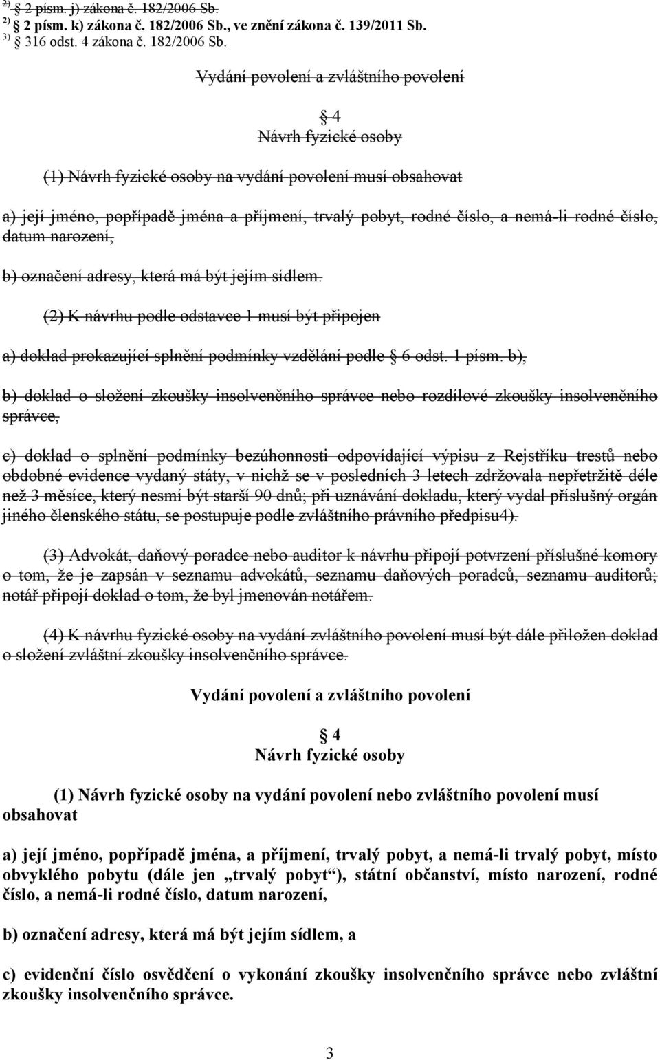, ve znění zákona č. 139/2011 Sb. 3) 316 odst. 4 zákona č. 182/2006 Sb.