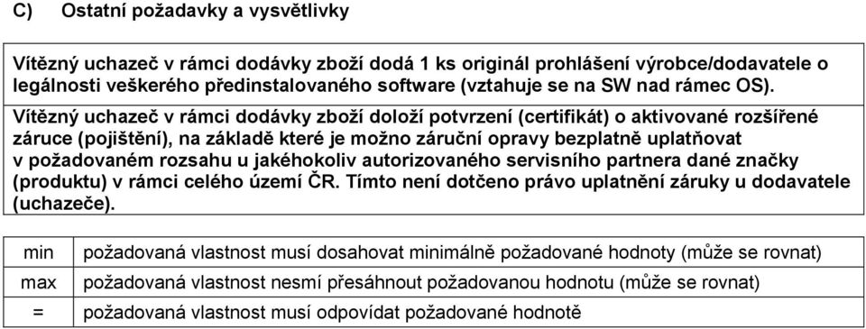 Vítězný uchazeč v rámci dodávky zboží doloží potvrzení (certifikát) o aktivované rozšířené záruce (pojištění), na základě které je možno záruční opravy bezplatně uplatňovat v požadovaném rozsahu u