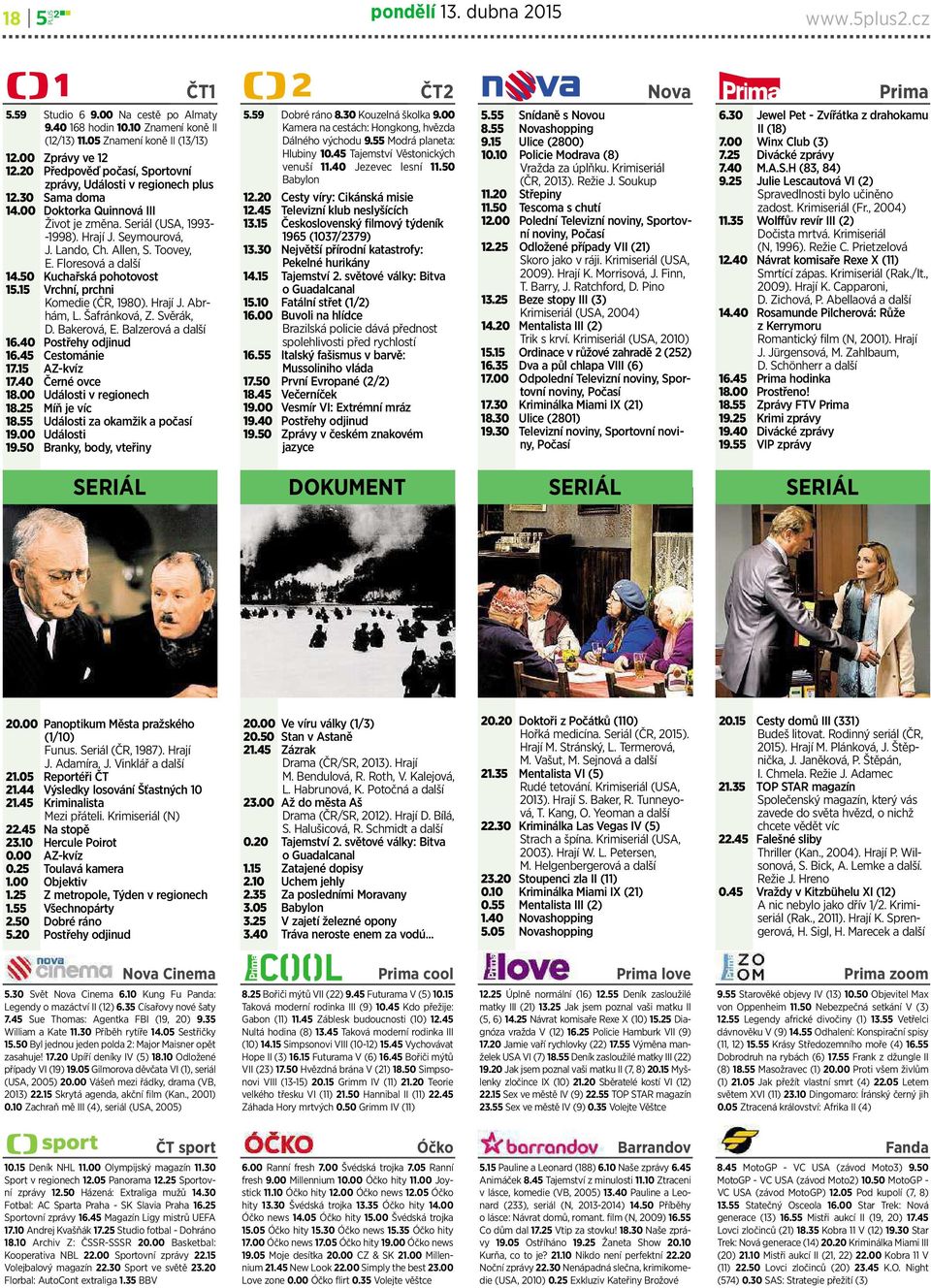 Toovey, E. Floresová adalší 14.50 Kuchařskápohotovost 15.15 Vrchní, prchni Komedie (ČR, 1980). Hrají J. Abrhám, L. Šafránková, Z. Svěrák, D. Bakerová, E. Balzerováadalší 16.40 Postřehy odjinud 16.