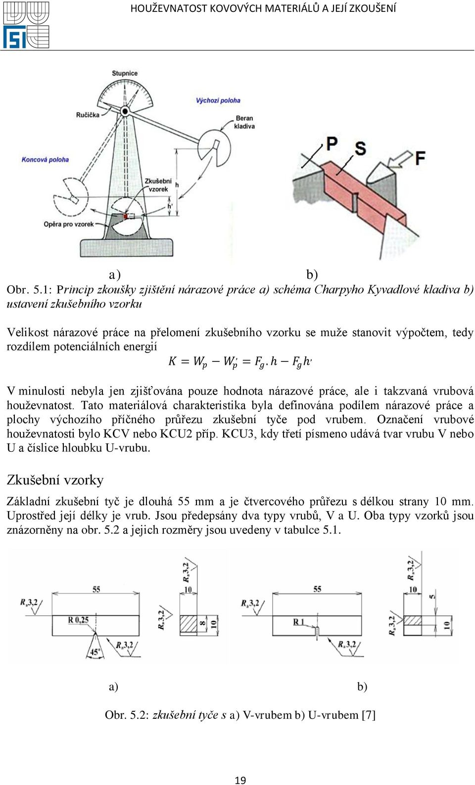 rozdílem potenciálních energií K = W p W p, = F g. h F g h, V minulosti nebyla jen zjišťována pouze hodnota nárazové práce, ale i takzvaná vrubová houţevnatost.