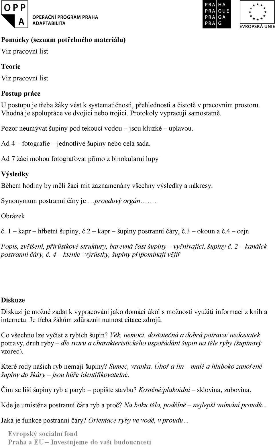 Ad 7 žáci mohou fotografovat přímo z binokulární lupy Výsledky Během hodiny by měli žáci mít zaznamenány všechny výsledky a nákresy. Synonymum postranní čáry je proudový orgán.. Obrázek č.