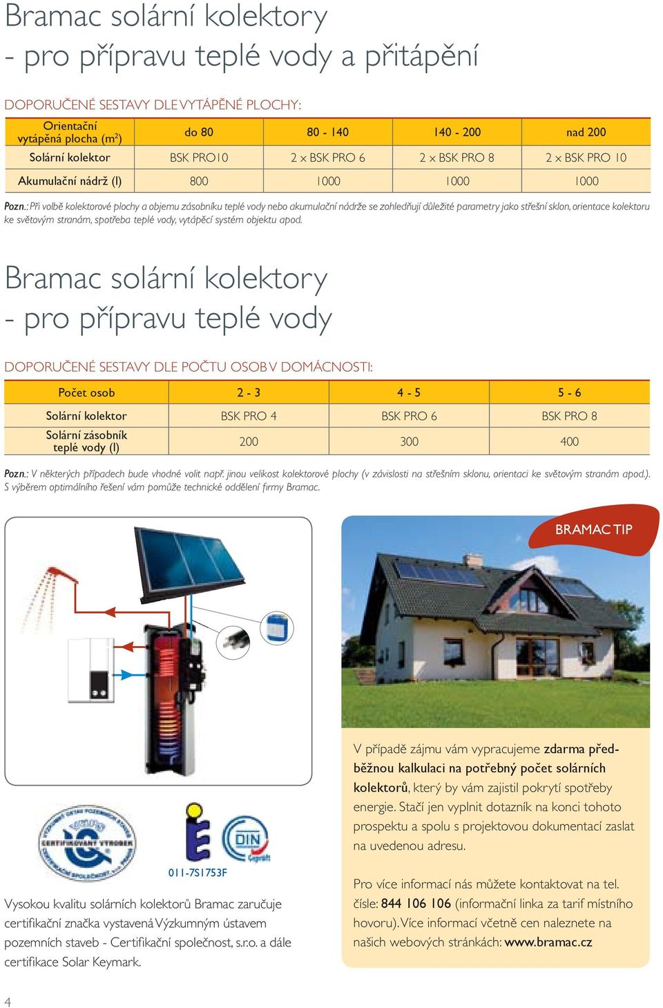 : Při volbě kolektorové plochy a objemu zásobníku teplé vody nebo akumulační nádrže se zohledňují důležité parametry jako střešní sklon, orientace kolektoru ke světovým stranám, spotřeba teplé vody,