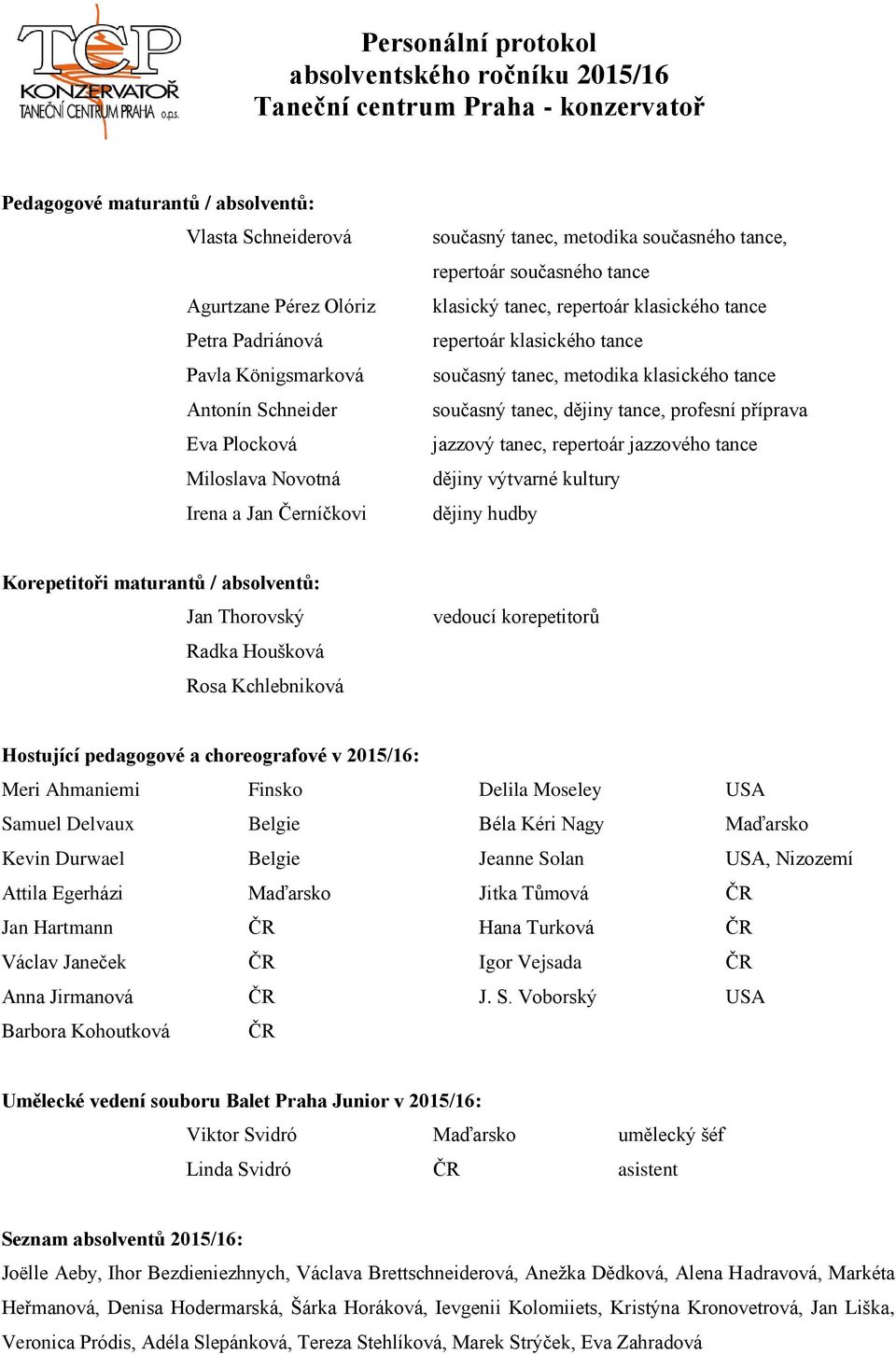 repertoár klasického tance současný tanec, metodika klasického tance současný tanec, dějiny tance, profesní příprava jazzový tanec, repertoár jazzového tance dějiny výtvarné kultury dějiny hudby