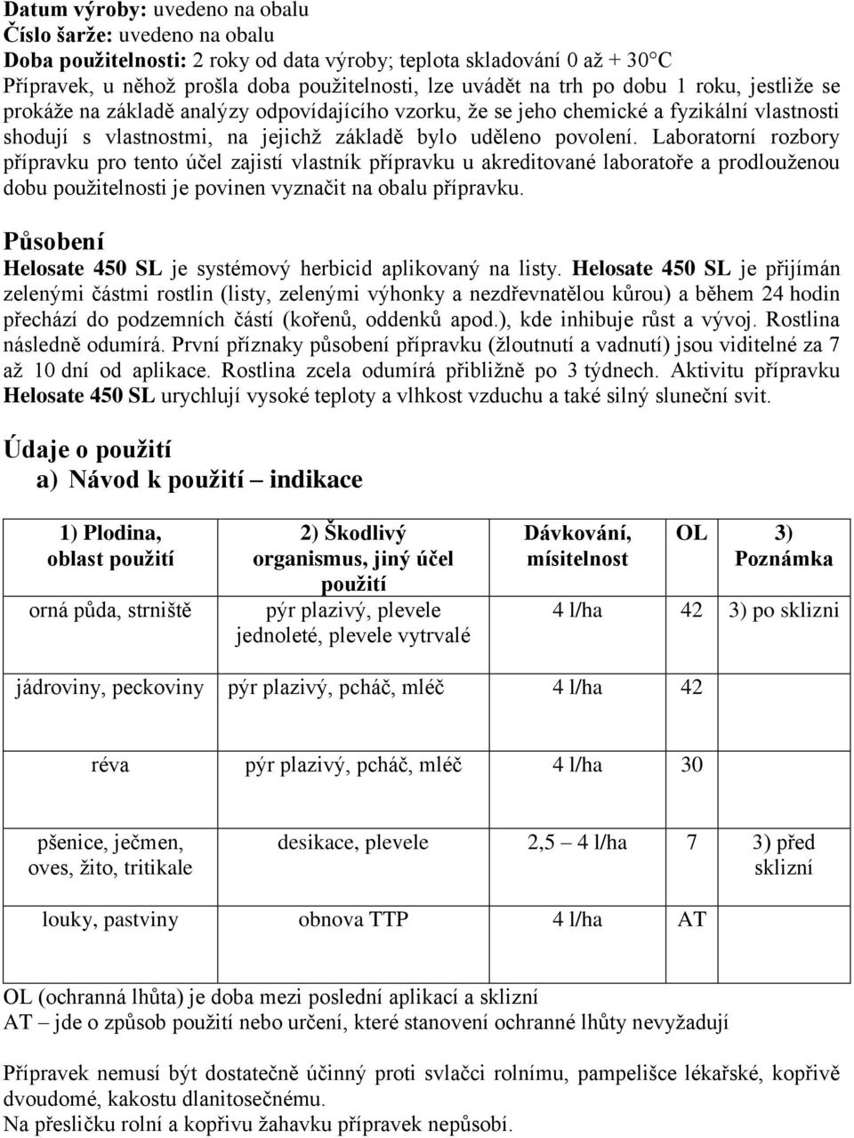 Laboratorní rozbory přípravku pro tento účel zajistí vlastník přípravku u akreditované laboratoře a prodlouženou dobu použitelnosti je povinen vyznačit na obalu přípravku.