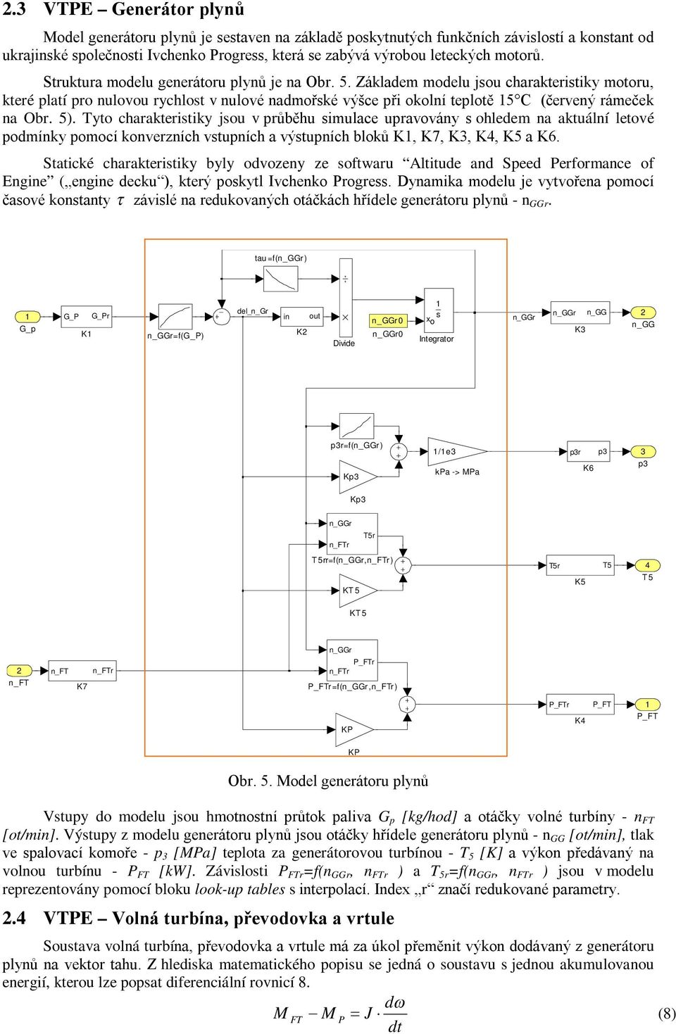 Tyto charakteristiky jsou v růběhu simulace uravovány s ohledem na aktuální letové odmínky omocí konverzních vstuních a výstuních bloků K, K7, K, K4, K5 a K6.