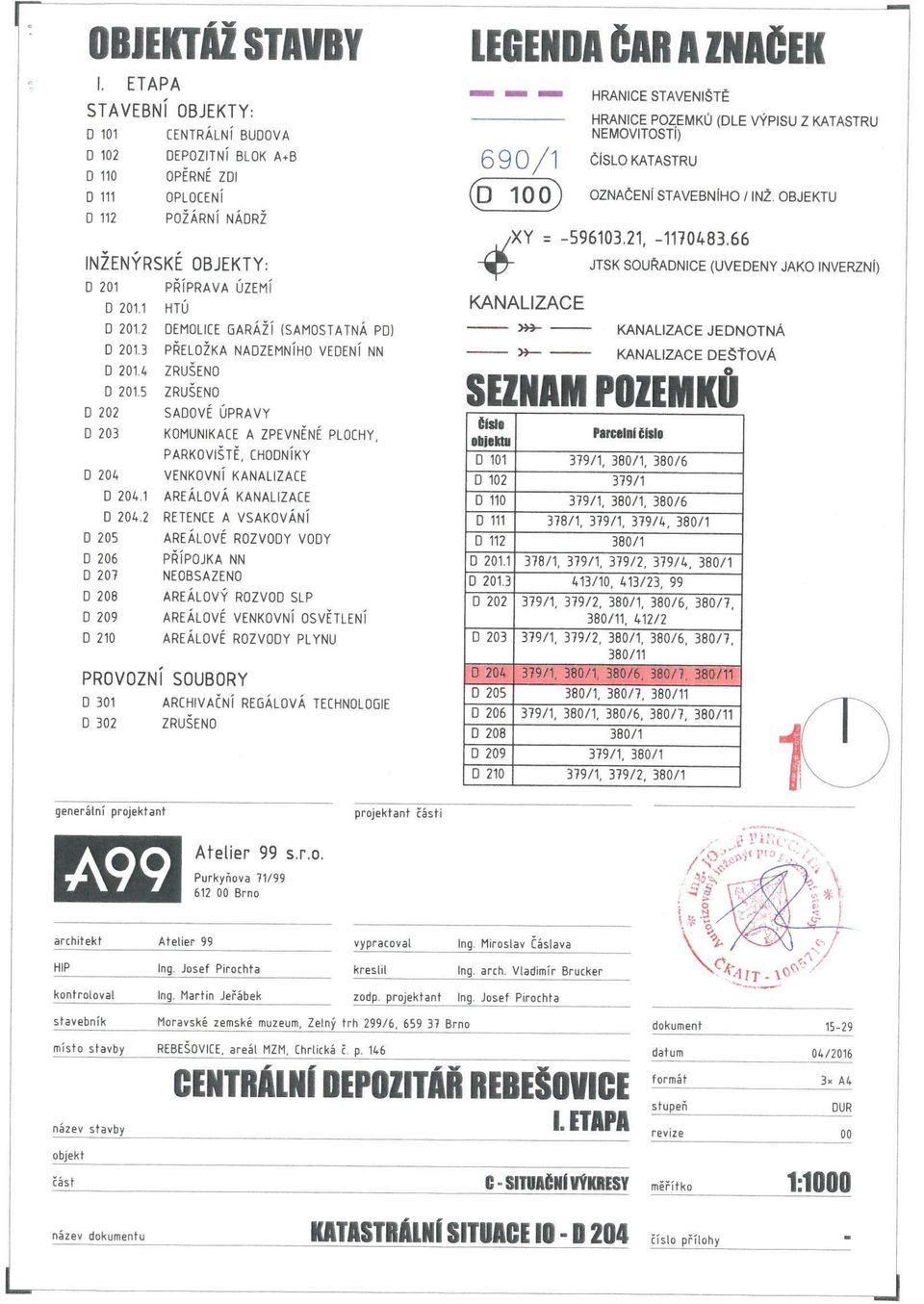 stavebník Moravské zemské muzeum, Zelný trh 299/6, 659 37 Brno dokument 15-29 místo stavby REBEŠOVICE, areál MZM,