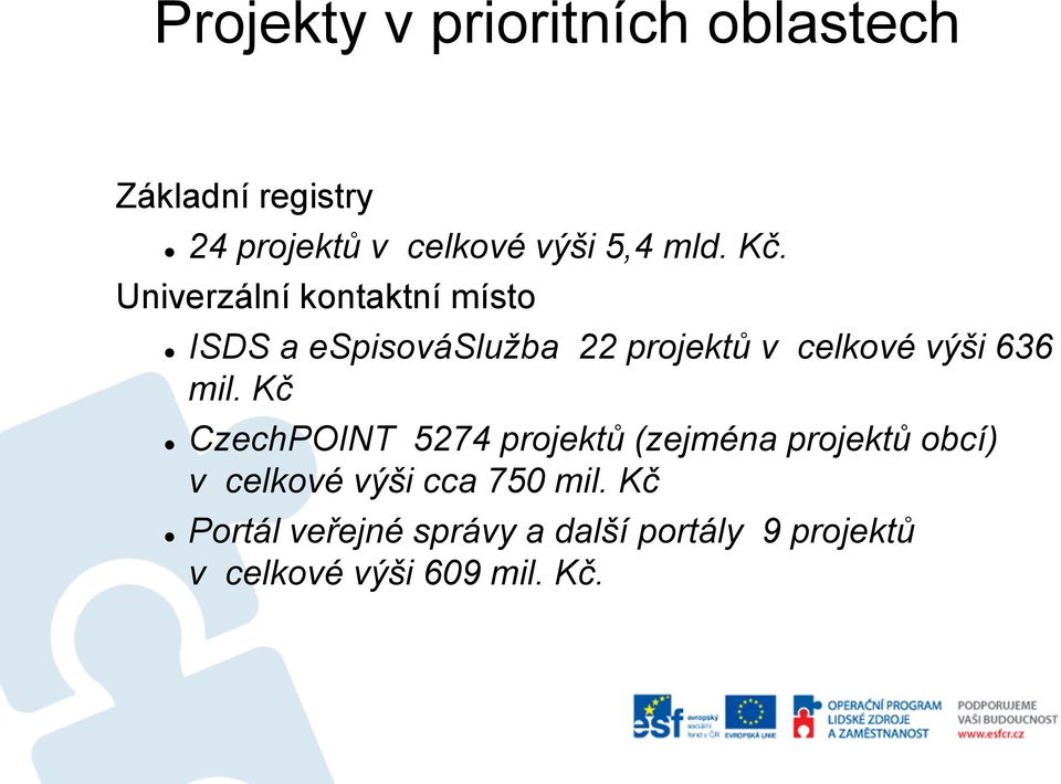Univerzální kontaktní místo ISDS a espisováslužba 22 projektů v celkové výši 636